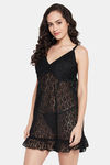 Clovia Lace Babydoll with Thong - Black — thumbnail 3