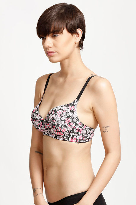 Rosaline Basic Print Padded Non Wired 3/4th Coverage T-Shirt Bra-Just Being Print Pink — image 2
