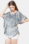 Cloth Haus Velvet Loungewear Top - Grey — thumbnail 3