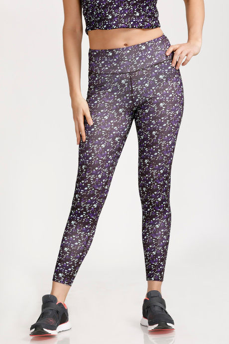 

West Vogue Abstract Square Skin Fit Pants Purple N White, Purples