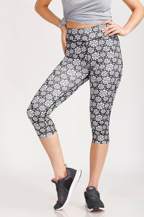 

West Vogue Abstract Rose Skin Fit Pants Black N White, Blacks