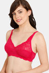 Rosaline Everyday Single Layered Non Wired 3/4th Coverage Sheer Lace Bra - Pink Peacock — thumbnail 3