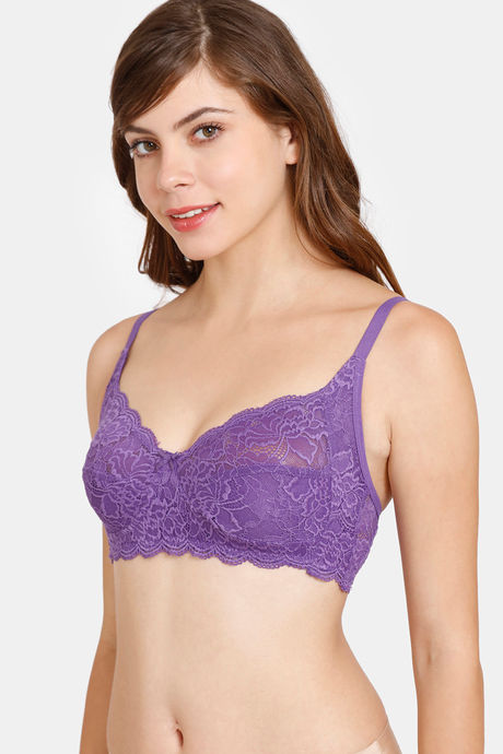Rosaline Everyday Single Layered Non Wired 3/4th Coverage Sheer Lace Bra - Prism Violet — image 3