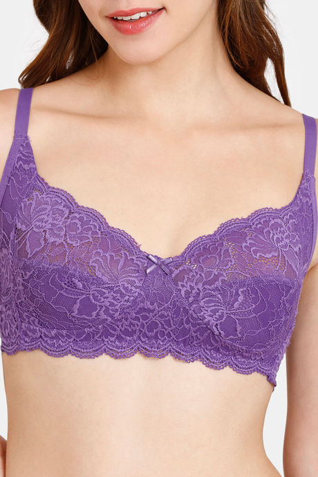 Rosaline Everyday Single Layered Non Wired 3/4th Coverage Sheer Lace Bra - Prism Violet — image 4
