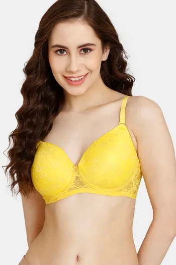 Rosaline Padded Non Wired 3/4th Coverage Lace Bra - Aspen Gold