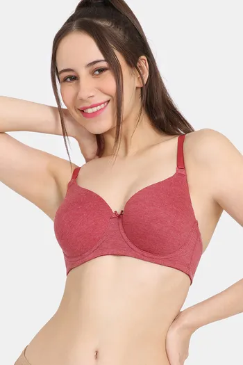 Rosaline Padded Wired 3/4th Coverage T-Shirt Bra - Rhythmic Red