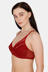 Rosaline Everyday Double Layered Non Wired Medium Coverage Lace Bra - Maroon — thumbnail 3