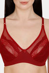 Rosaline Everyday Double Layered Non Wired Medium Coverage Lace Bra - Maroon — thumbnail 4