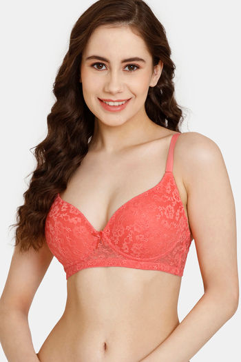 Rosaline Padded Non Wired Medium Coverage Lace Bra - Georgia Peach