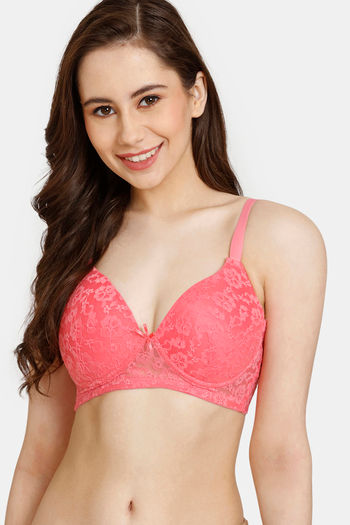 Rosaline Padded Non Wired Medium Coverage Lace Bra - Pink Lemonade