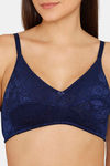 Rosaline Everyday Double Layered Non Wired Medium Coverage Lace Bra - Navy Peony — thumbnail 4