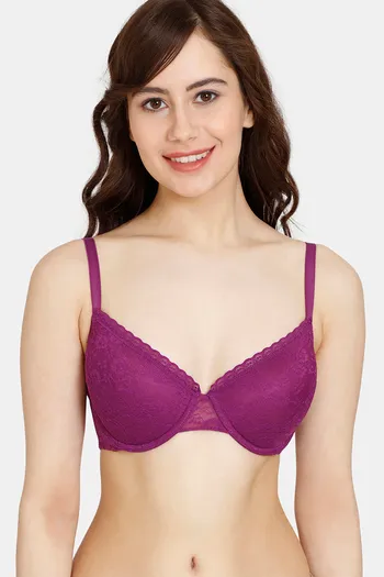 Rosaline Padded Wired 3/4th Coverage Lace Bra - Grape Juice