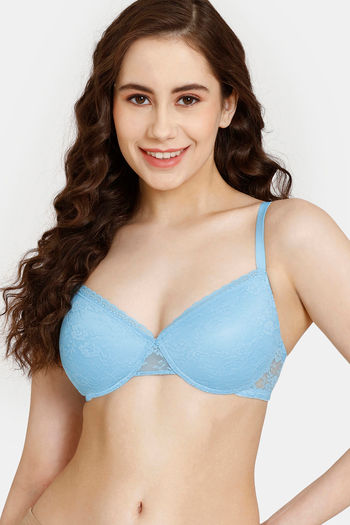 Rosaline Padded Non Wired Medium Coverage Lace Bra - Alaskan Blue