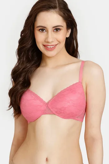 Rosaline Padded Non Wired Medium Coverage Lace Bra - Pink Lemonade