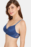 Rosaline Padded Non Wired 3/4th Coverage Lace Bra - Blue Depth — thumbnail 3