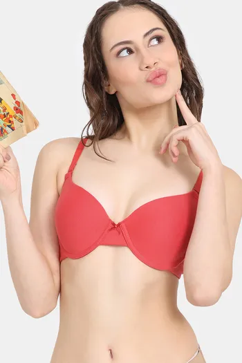 Rosaline Padded Wired 3/4th Coverage Push-Up Bra - Poppy Red