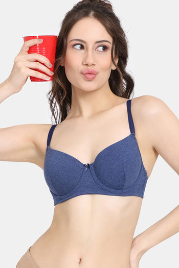 Rosaline Padded Wired Medium Coverage T-Shirt Bra - Blue Depth
