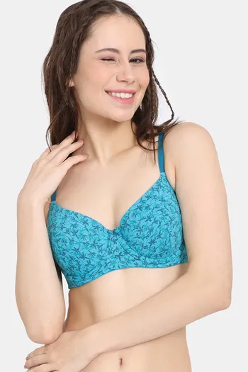 Rosaline Padded Wired Medium Coverage T-Shirt Bra - Blue Bird