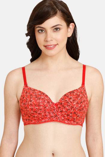 Rosaline Padded Wired 3/4th Coverage T-Shirt Bra - Poppy Red