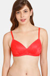Rosaline Padded Non Wired 3/4th Coverage Lace Bra - Poppy Red — thumbnail 1