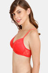 Rosaline Padded Non Wired 3/4th Coverage Lace Bra - Poppy Red — thumbnail 3
