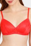 Rosaline Padded Non Wired 3/4th Coverage Lace Bra - Poppy Red — thumbnail 4