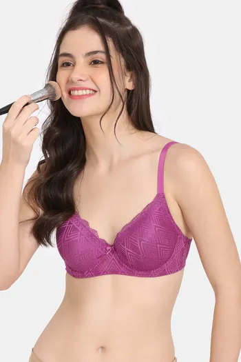 Rosaline Padded Wired Medium Coverage Lace Bra - Festival Fuchsia