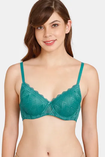 Rosaline Padded Wired Medium Coverage Lace Bra - Harbor Blue