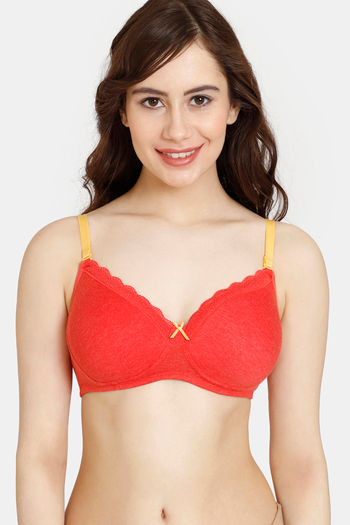 Rosaline Rerooted Simplicity Padded Non Wired 3/4th Coverage T-Shirt Bra - Fiery Red