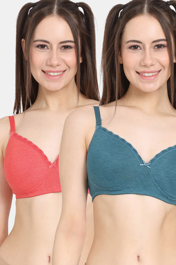 Rosaline Rerooted Simplicity Padded Non Wired 3/4th Coverage T-Shirt Bra (Pack of 2 ) - Multicolor