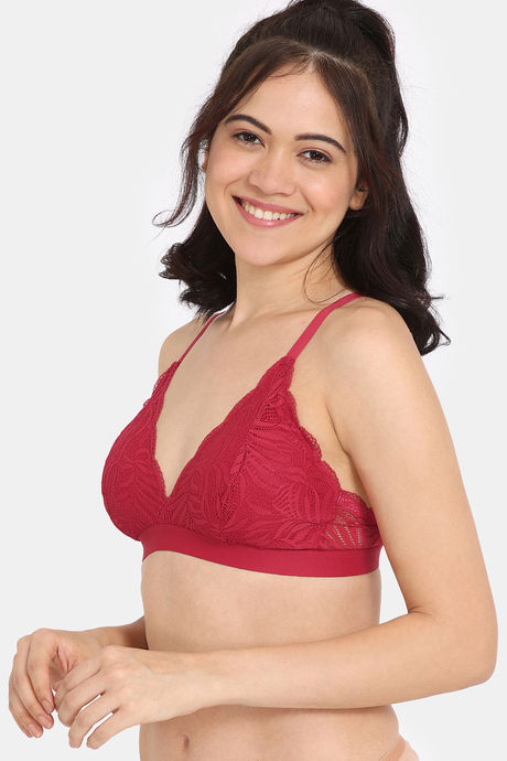 Rosaline City Hearts Double Layered Non Wired Medium Coverage Lace Bra - Salsa — image 3