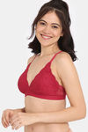 Rosaline City Hearts Double Layered Non Wired Medium Coverage Lace Bra - Salsa — thumbnail 3