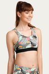West Vogue Non Padded Sports Bra- Black N Leaf Print — thumbnail 3