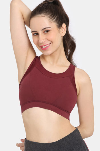 model image of Rosaline Easy Movement Sports Bra With Removable Padding - Merlot