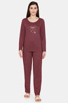 Rosaline Spatial Speckle Knit Cotton Pyjama Set - Grape Wine — thumbnail 4