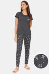 Rosaline Starry Nights Knit Cotton Pyjama Set - Grey Melange — thumbnail 1