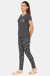 Rosaline Starry Nights Knit Cotton Pyjama Set - Grey Melange — thumbnail 2