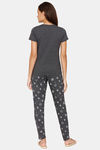 Rosaline Starry Nights Knit Cotton Pyjama Set - Grey Melange — thumbnail 3