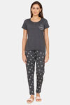 Rosaline Starry Nights Knit Cotton Pyjama Set - Grey Melange — thumbnail 4