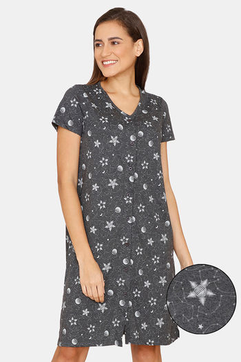 Rosaline Starry Nights Knit Cotton Knee Length Nightdress - Black Beauty