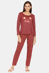 Rosaline Starry Nights Knit Cotton Pyjama Set - Merlot — thumbnail 4