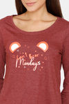 Rosaline Starry Nights Knit Cotton Pyjama Set - Merlot — thumbnail 5