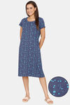 Rosaline Starry Nights Knit Cotton Mid Length Nightdress - Ocean Cavern — thumbnail 1
