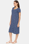 Rosaline Starry Nights Knit Cotton Mid Length Nightdress - Ocean Cavern — thumbnail 2