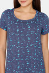 Rosaline Starry Nights Knit Cotton Mid Length Nightdress - Ocean Cavern — thumbnail 5