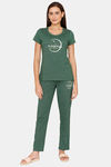 Rosaline Starry Nights Knit Cotton Pyjama Set - Dark Green — thumbnail 1
