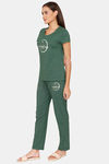 Rosaline Starry Nights Knit Cotton Pyjama Set - Dark Green — thumbnail 2