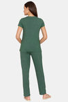 Rosaline Starry Nights Knit Cotton Pyjama Set - Dark Green — thumbnail 3