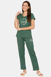 Rosaline Starry Nights Knit Cotton Pyjama Set - Dark Green — thumbnail 4