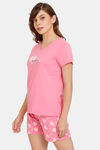 Rosaline Geo Blooms Knit Cotton Shorts Set - Pink Carnation — thumbnail 2